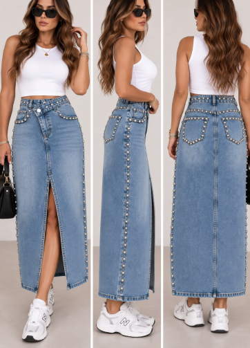 Falda Denim Perlas